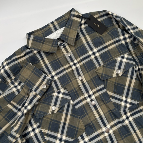 NWT Rag‎ & Bone Men's XXL Green Plaid Engineered Jack Snap Flannel